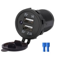 Double Ports Panel Mount 12v Usb Charger Socket With Nut And Usb Cover