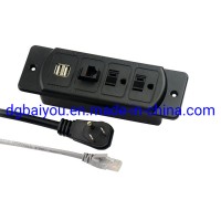 Us/Canada Furniture Power Outlet Strip Socket with USB and Internet Port Network 2 Meters Cord Cable Wire Line